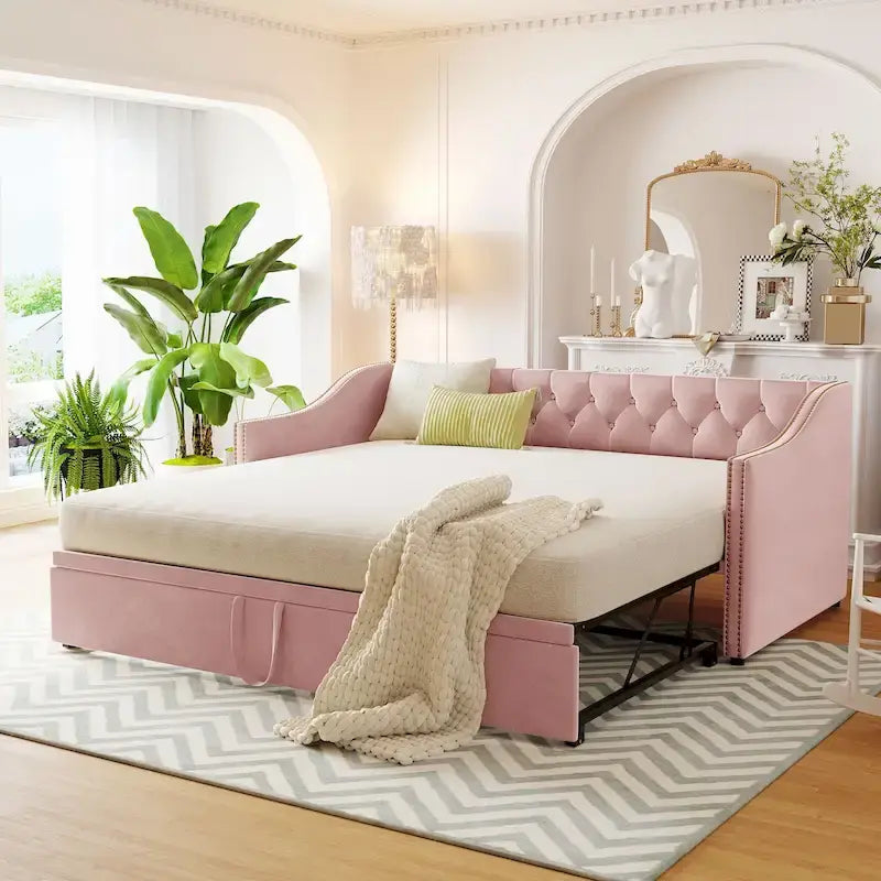 Diván tapizado tamaño twin con cama nido desplegable
