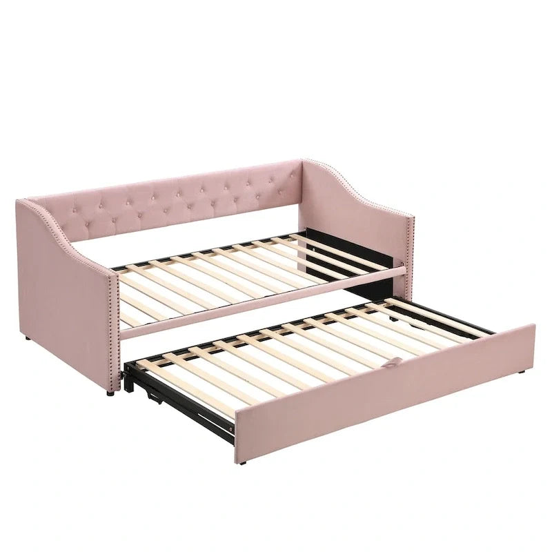 Diván tapizado tamaño twin con cama nido desplegable