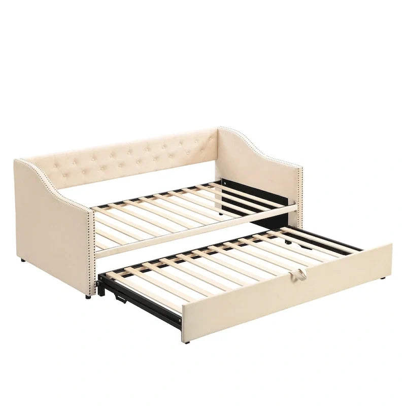 Diván tapizado tamaño twin con cama nido desplegable
