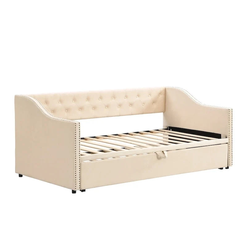 Diván tapizado tamaño twin con cama nido desplegable