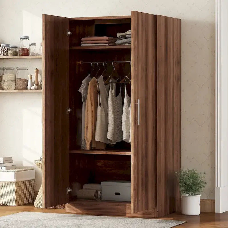 Armario de madera de 2 puertas con 3 estantes de almacenamiento, marrón (fecha de llegada prevista: 6.21)