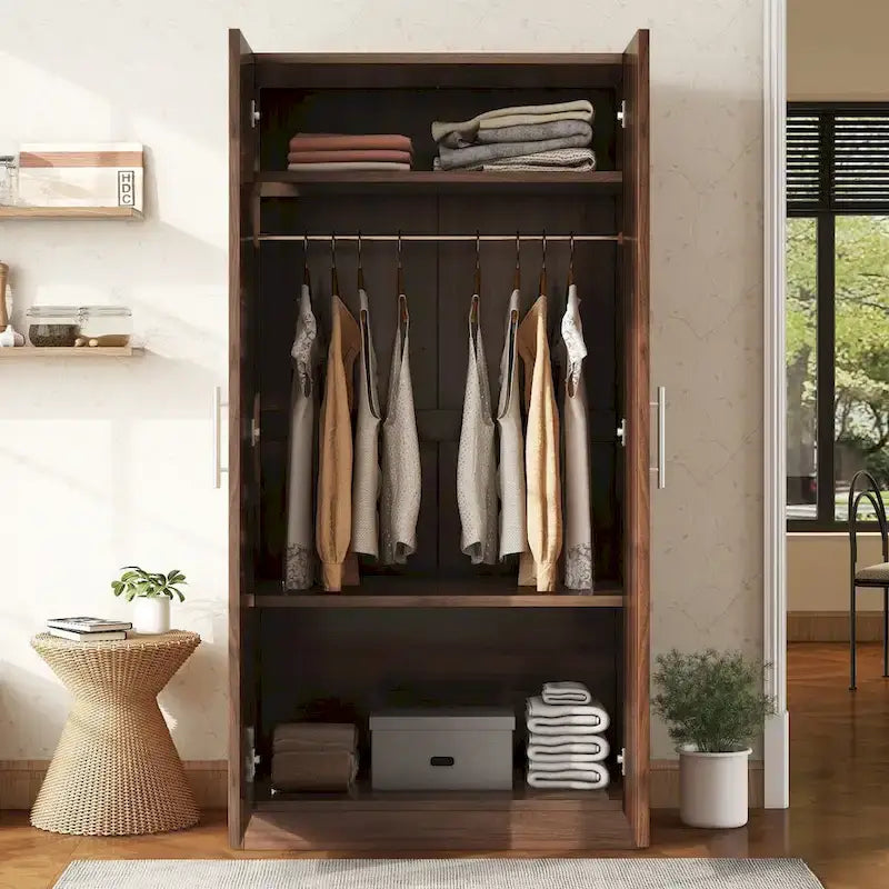 Armario de madera de 2 puertas con 3 estantes de almacenamiento, marrón (fecha de llegada prevista: 6.21)