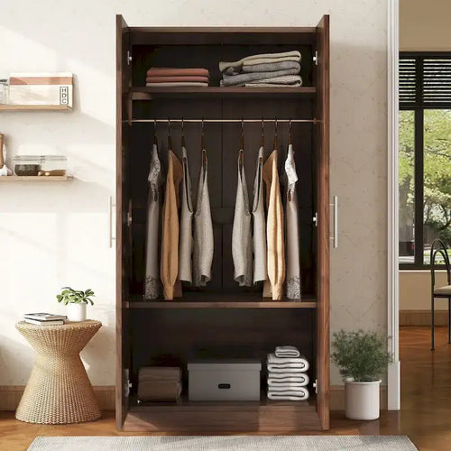 Armoire en bois à 2 portes avec 3 étagères de rangement, marron (date d’arrivée prévue : 6.21)