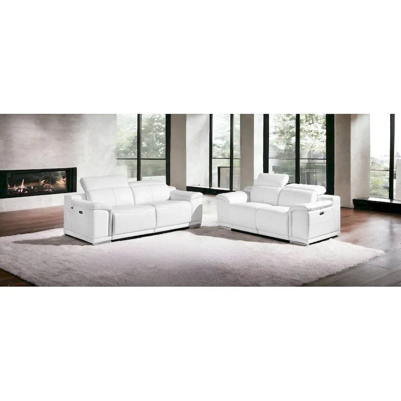 Ensemble d’assise d’intérieur blanc en cuir italien pour cinq personnes, en deux pièces