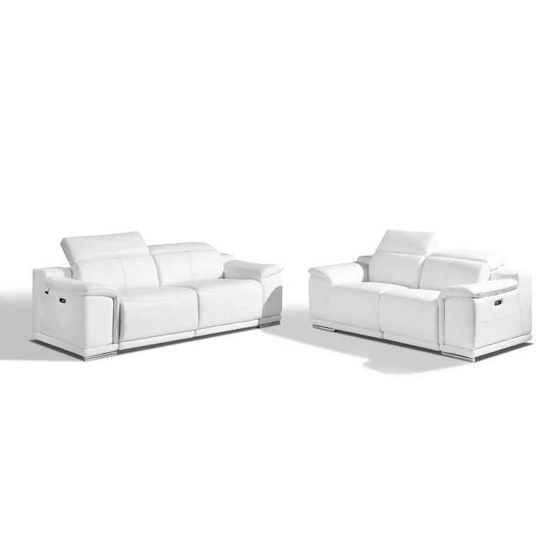 Ensemble d’assise d’intérieur blanc en cuir italien pour cinq personnes, en deux pièces