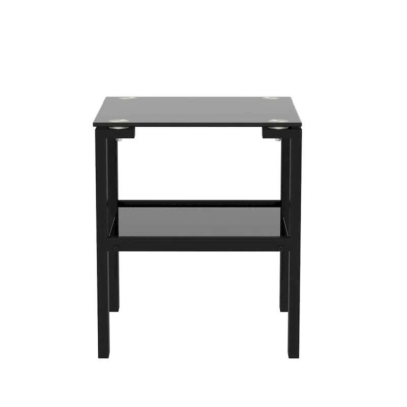Set of 2, Glass two layer tea table, small round table, bedroom corner table, living room side table,Black
