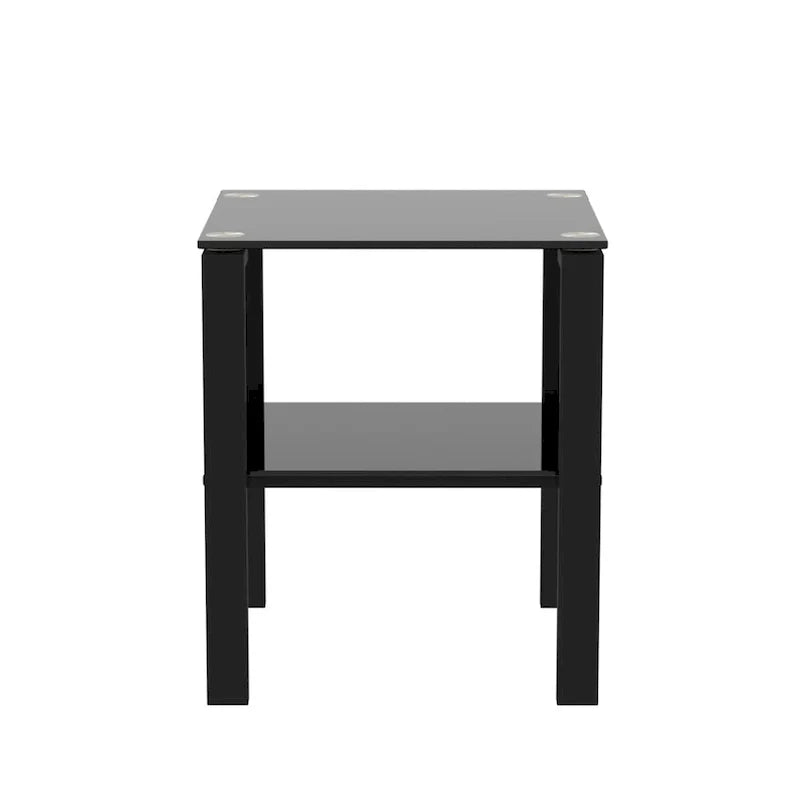 Set of 2, Glass two layer tea table, small round table, bedroom corner table, living room side table,Black