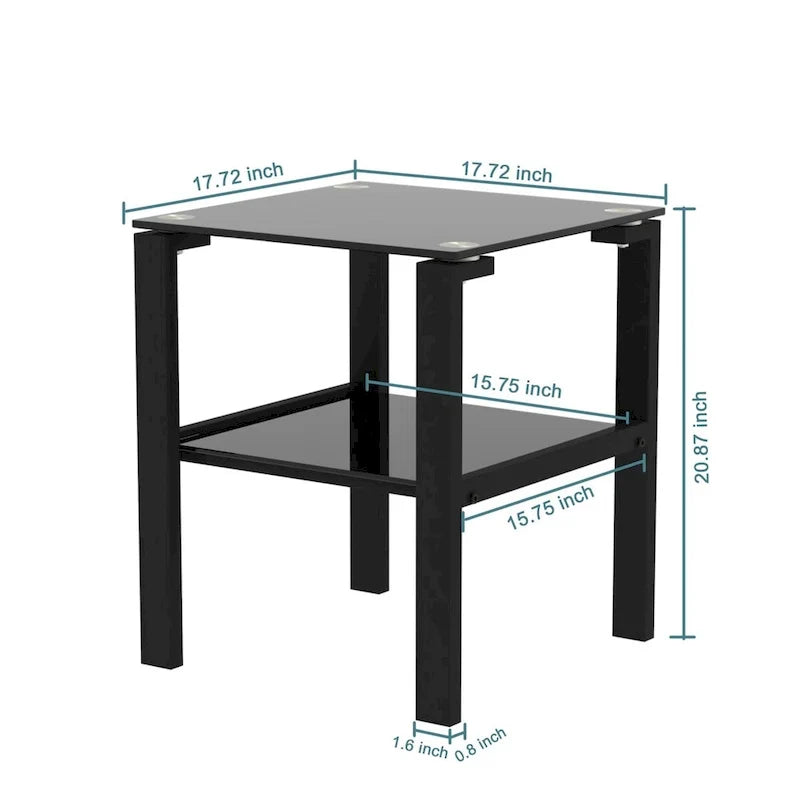 Set of 2, Glass two layer tea table, small round table, bedroom corner table, living room side table,Black