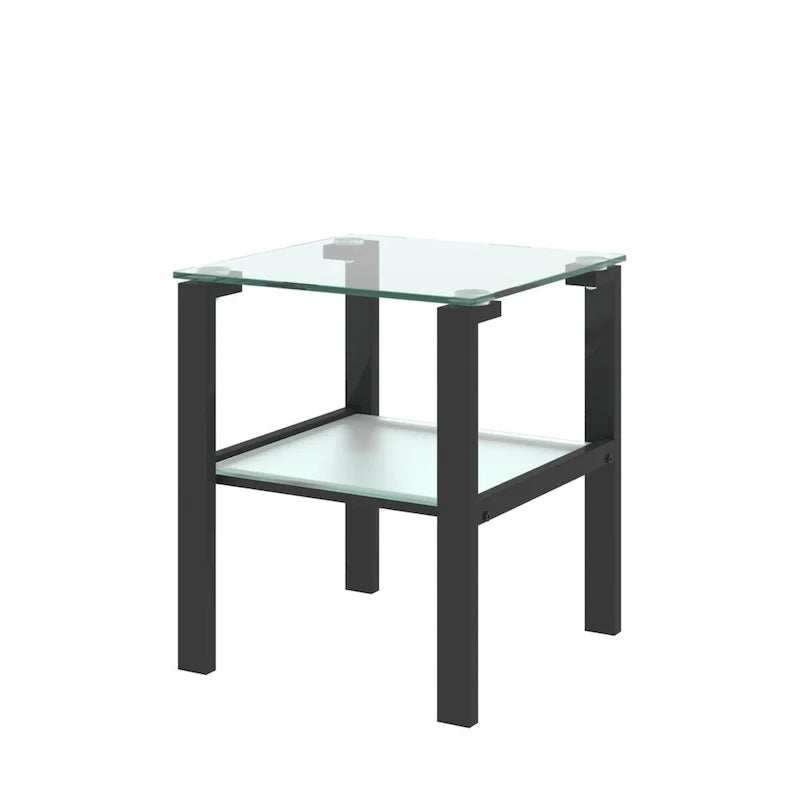 Set of 2, Glass two layer tea table, small round table, bedroom corner table, living room side table,Black