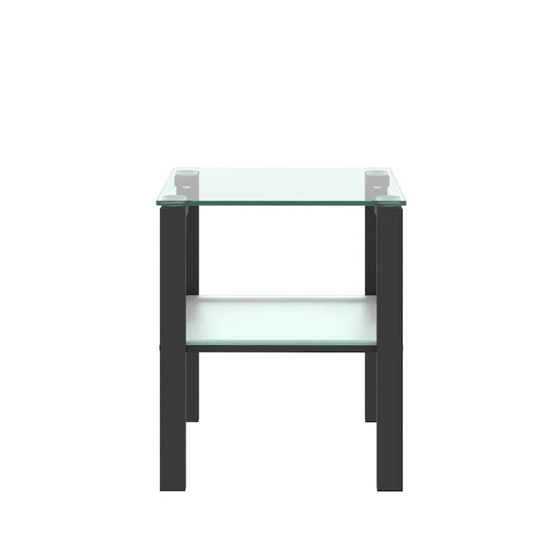 Set of 2, Glass two layer tea table, small round table, bedroom corner table, living room side table,Black