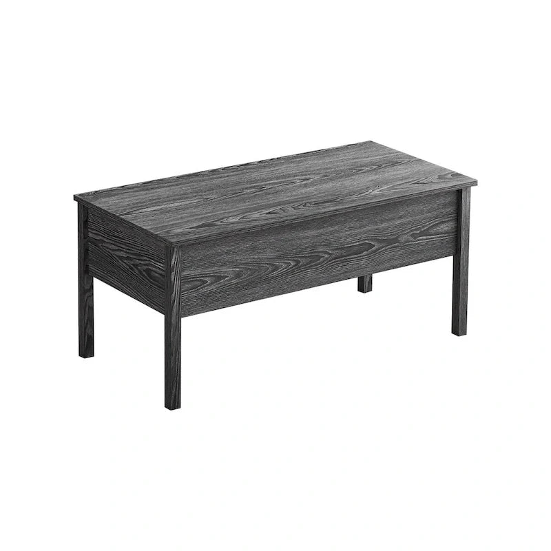 Mesa de centro moderna de madera gris claro con tapa elevable y almacenamiento oculto para la sala