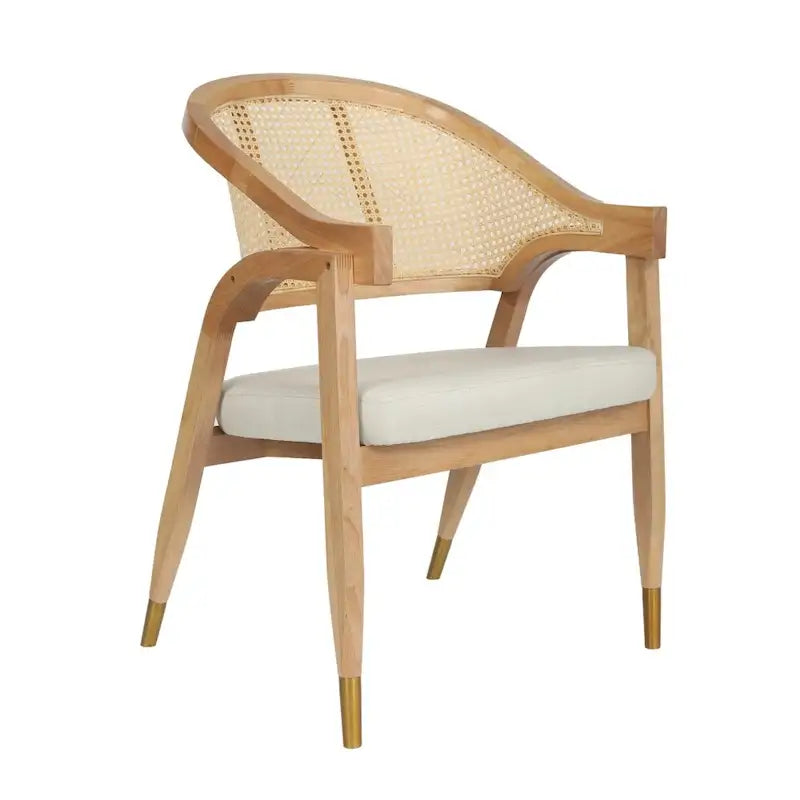 Silla de comedor con respaldo tejido de ratán y asiento tapizado
