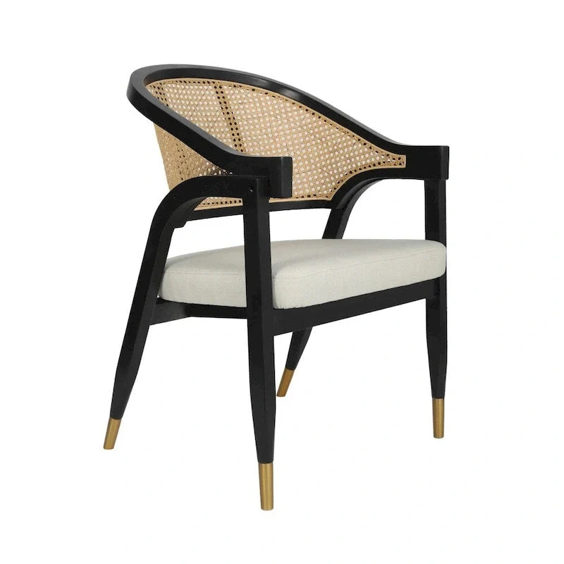 Cane Rattan Woven Back Dining Chair with Upholstered Seat
