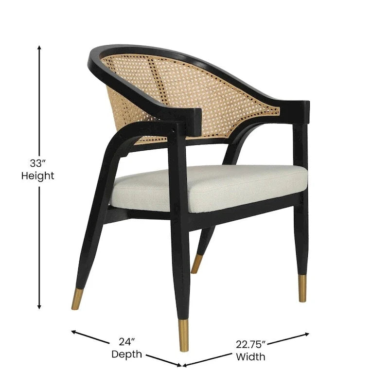 Cane Rattan Woven Back Dining Chair with Upholstered Seat