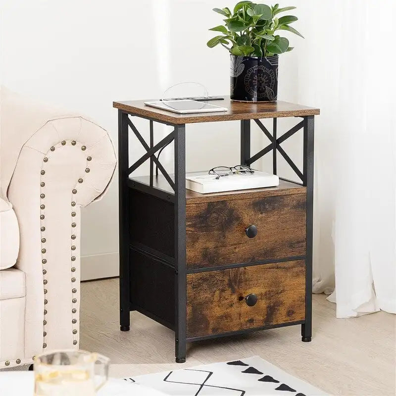 Black Nightstand with Charging Station - 15.7D x 13.8W x 23.8H