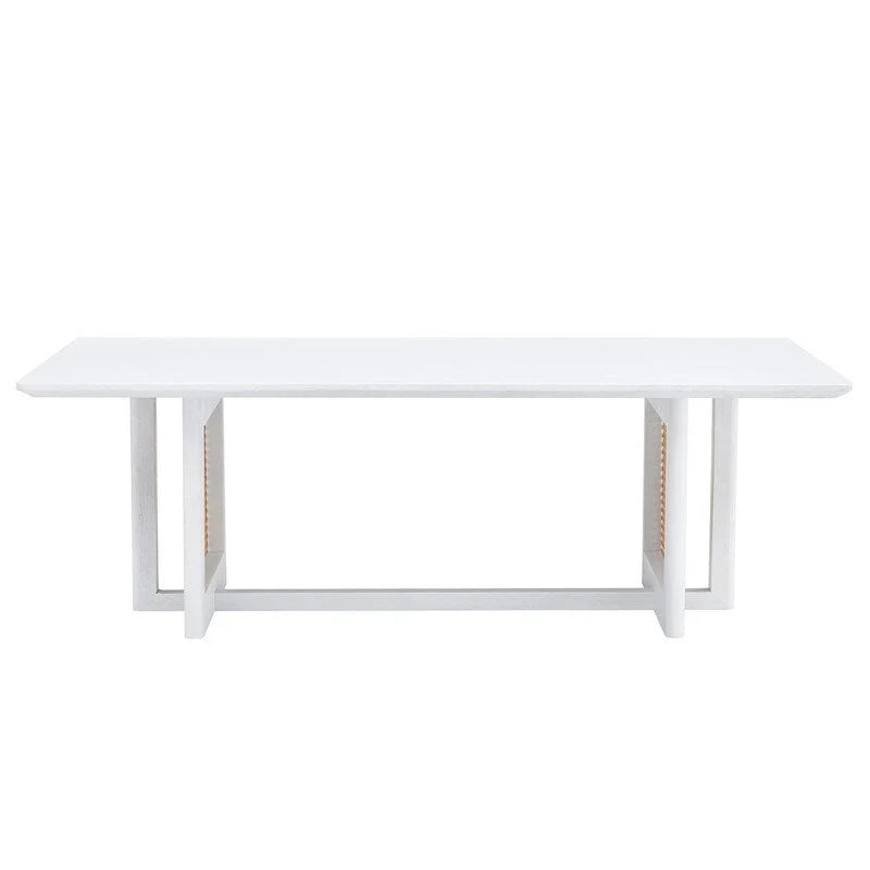 Mesa de centro de estilo chino, de madera maciza blanca y ratán de imitación