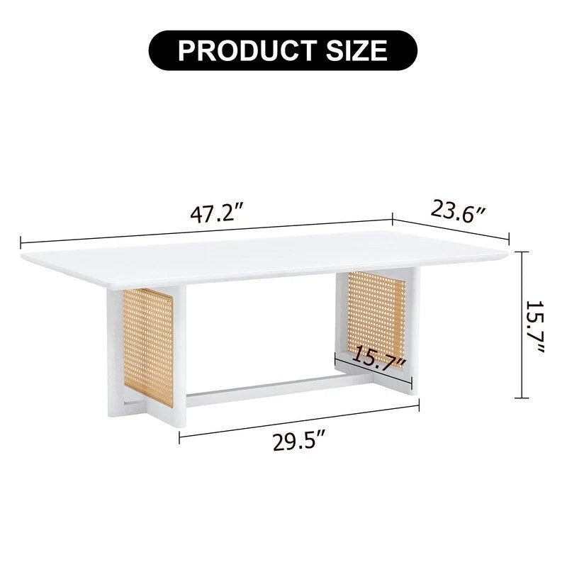 Mesa de centro de estilo chino, de madera maciza blanca y ratán de imitación