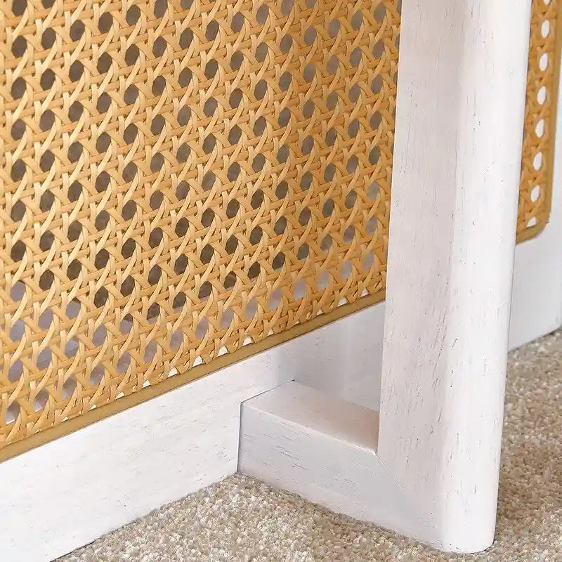 Mesa de centro de estilo chino, de madera maciza blanca y ratán de imitación