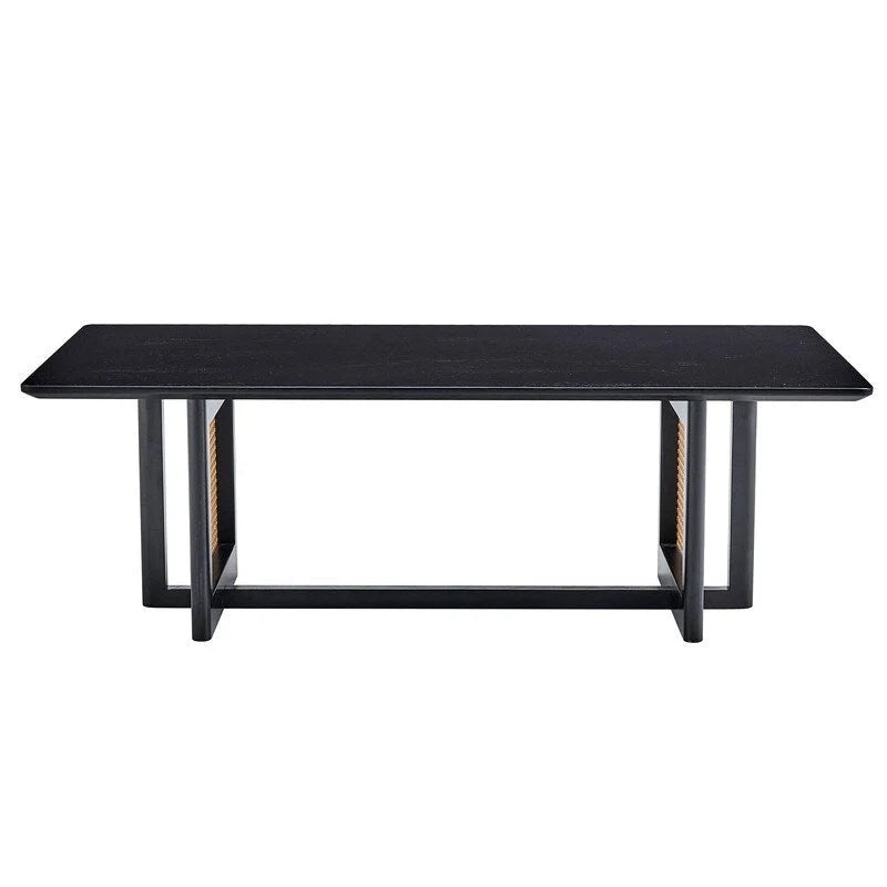 Chinese style white solid wood and imitation rattan coffee table