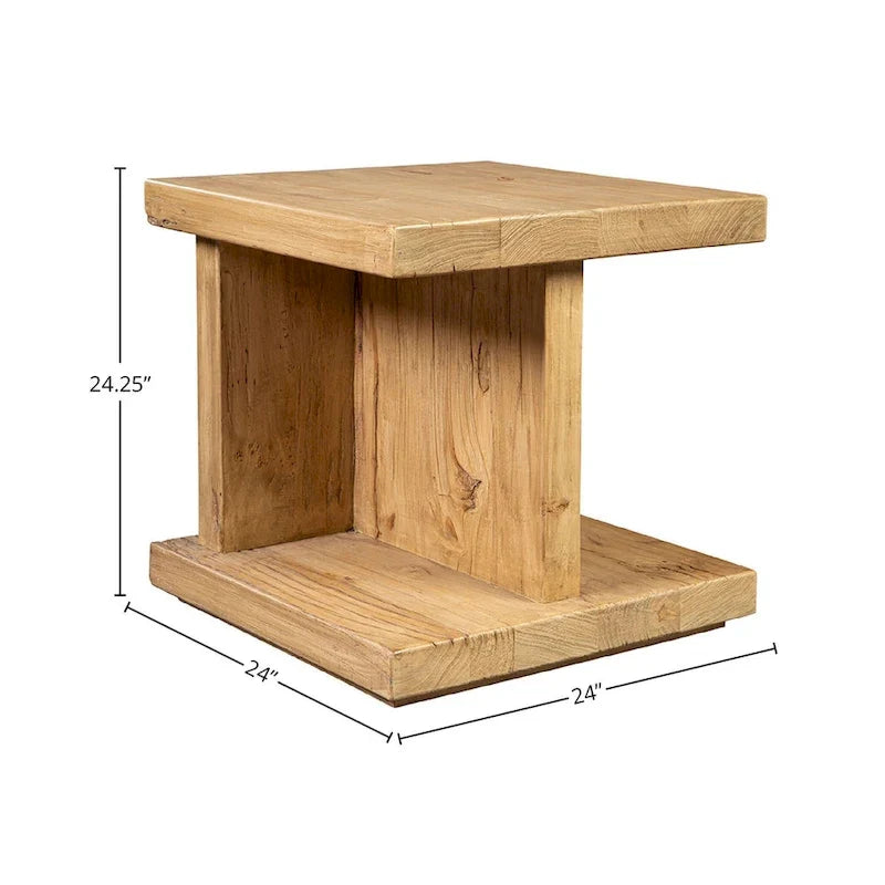 Mesa auxiliar de olmo recuperado, natural