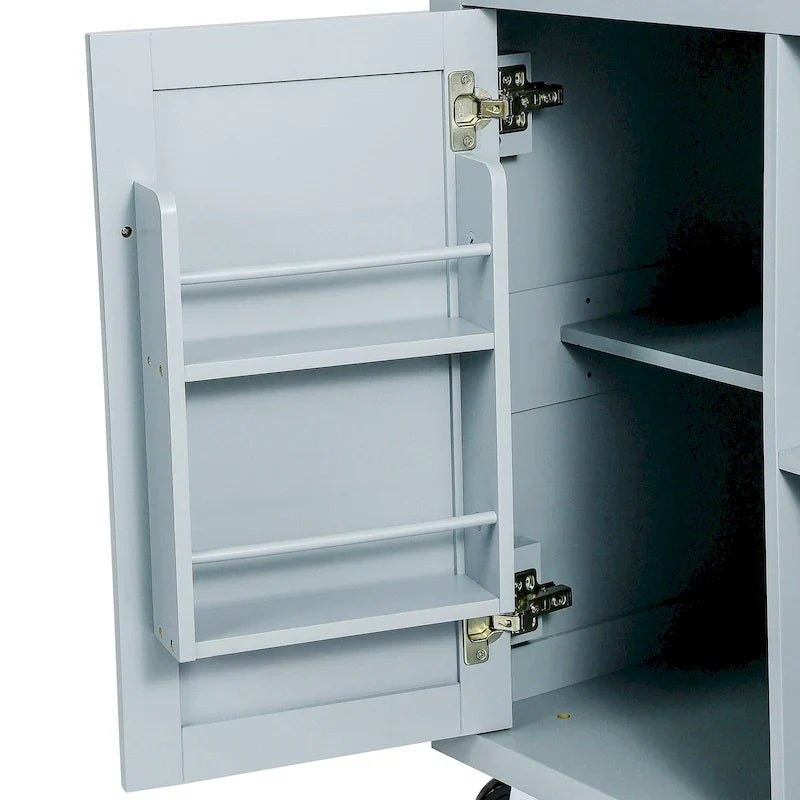 Îlot de cuisine sur 5 roues avec armoire de rangement et 3 tiroirs