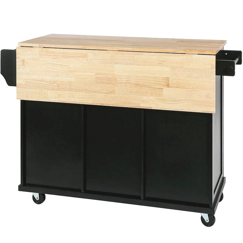 Îlot de cuisine sur 5 roues avec armoire de rangement et 3 tiroirs