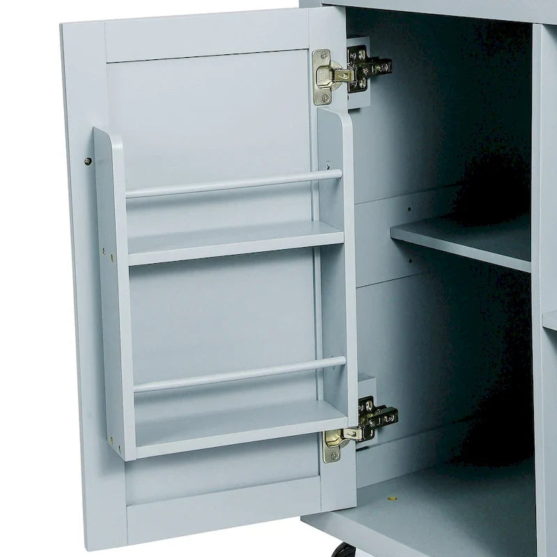 Kitchen Island on 5 Wheels with Storage Cabinet and 3 Drawers