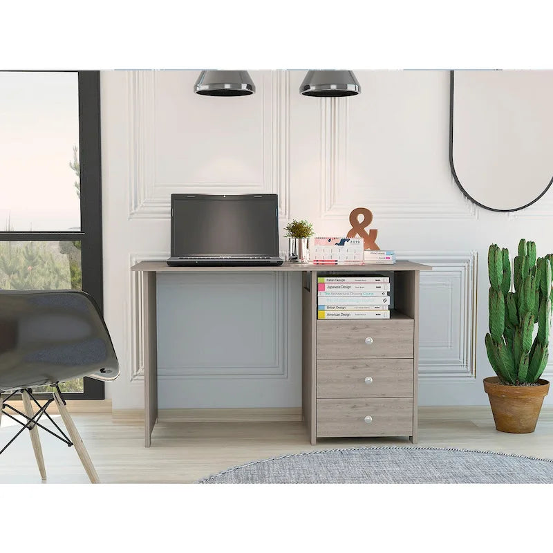 Escritorio para computadora, tres cajones, un estante, mesa para computadora para sala o dormitorio