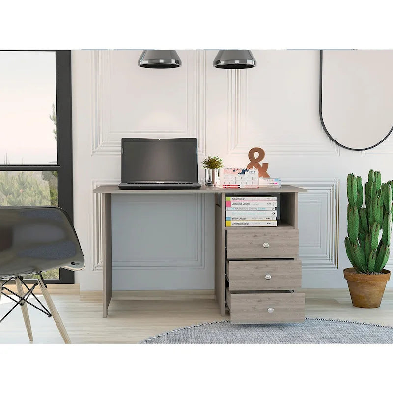 Escritorio para computadora, tres cajones, un estante, mesa para computadora para sala o dormitorio
