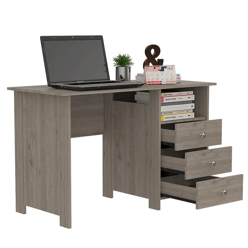 Escritorio para computadora, tres cajones, un estante, mesa para computadora para sala o dormitorio