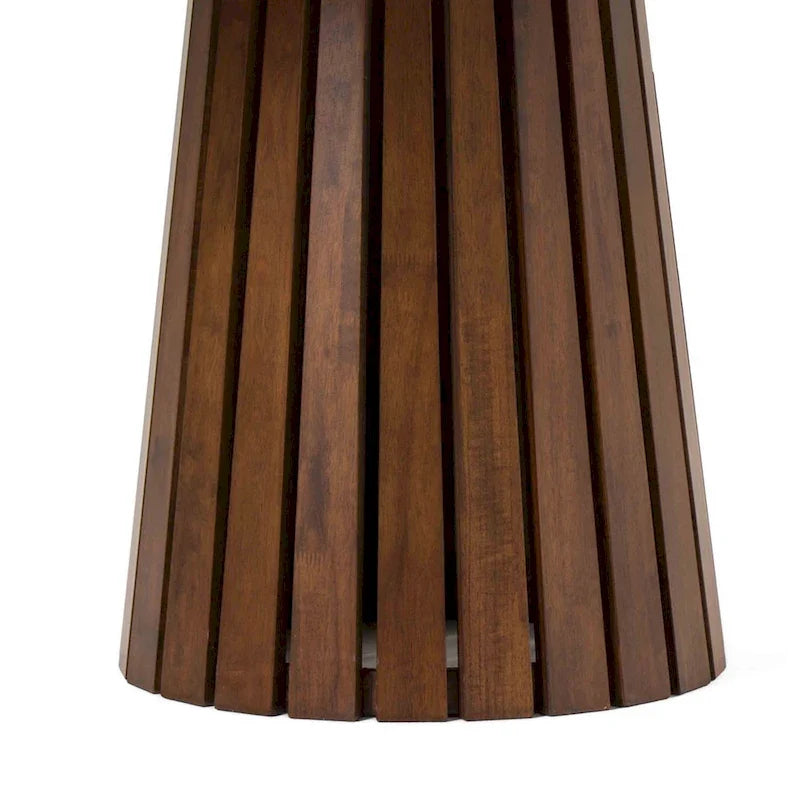 Table à manger de 54 pouces, placage de noyer rond, piètement à socle cannelé