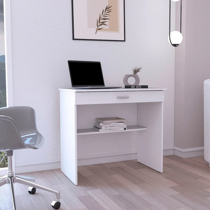 Bureau compact avec tiroir et étagère inférieure