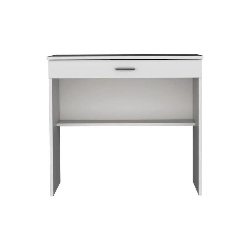 Writting Desk, Compact Workstation with Drawer and Lower Shelf
