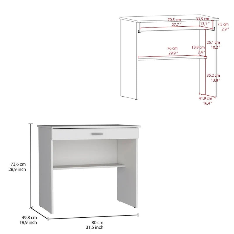 Bureau compact avec tiroir et étagère inférieure