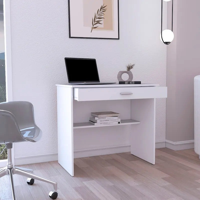 Bureau compact avec tiroir et étagère inférieure