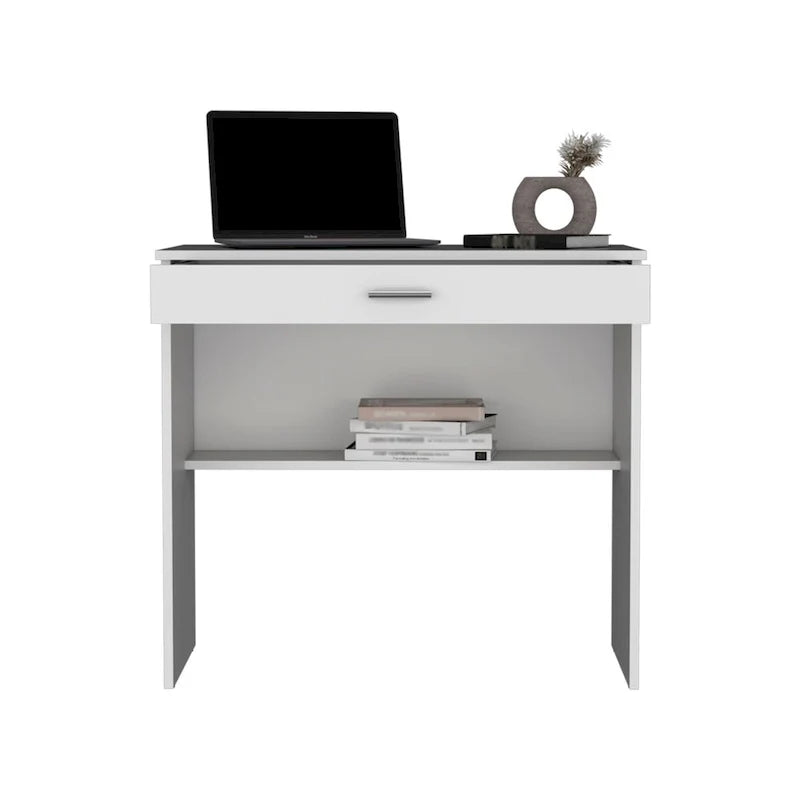 Bureau compact avec tiroir et étagère inférieure