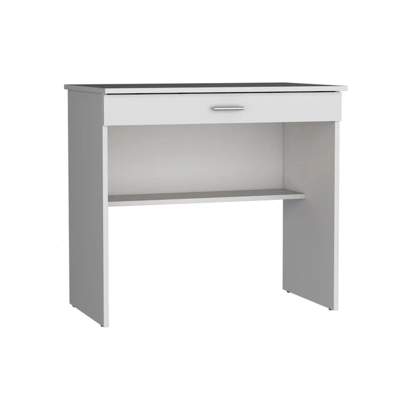Writting Desk, Compact Workstation with Drawer and Lower Shelf
