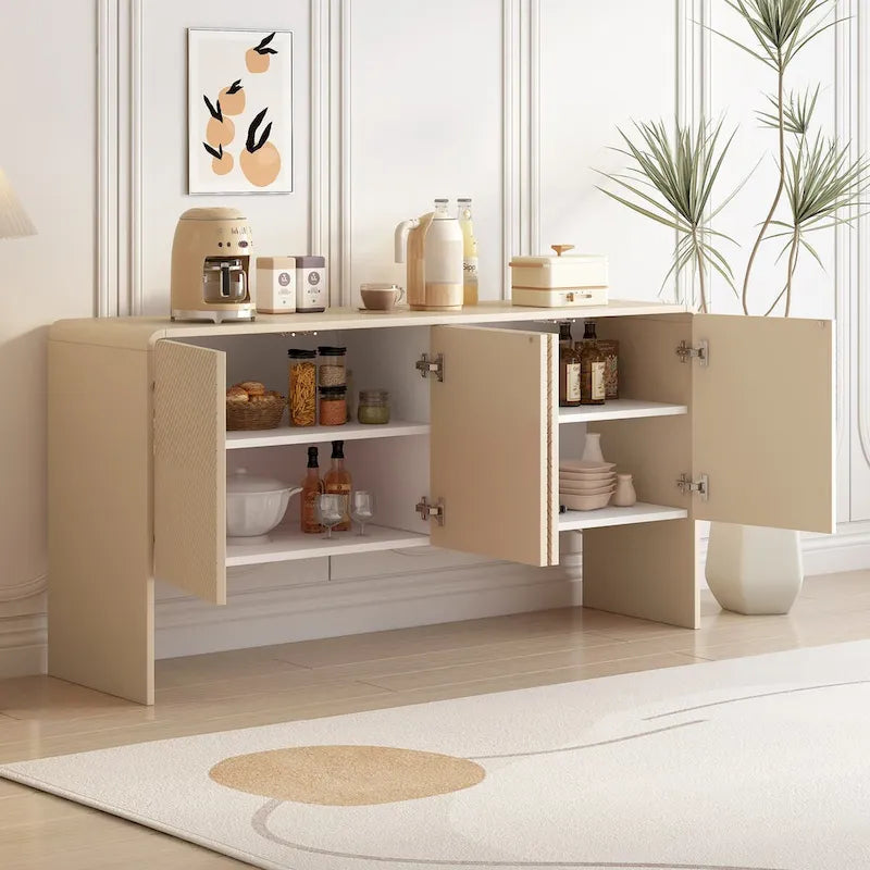 Aparador minimalista de 60 L con amplio espacio de almacenamiento, 4 puertas y mecanismo de cierre automático, para sala de estar y recibidor (crema albaricoque)