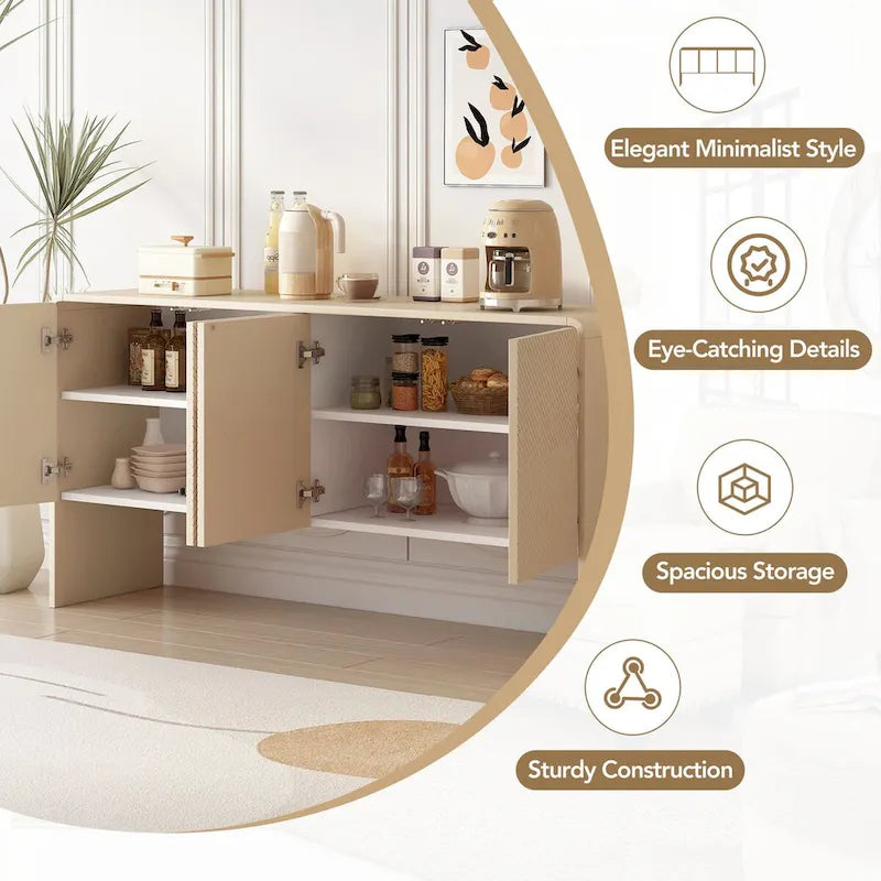 Aparador minimalista de 60 L con amplio espacio de almacenamiento, 4 puertas y mecanismo de cierre automático, para sala de estar y recibidor (crema albaricoque)