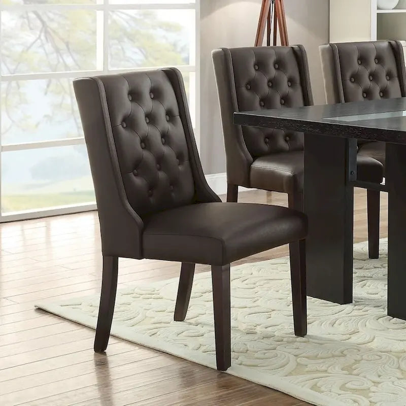 Silla de comedor moderna de cuero sintético capitoné, juego de 2