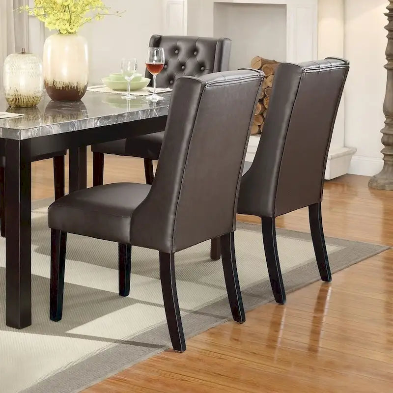 Silla de comedor moderna de cuero sintético capitoné, juego de 2