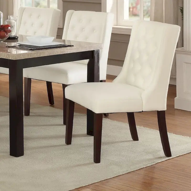 Silla de comedor moderna de cuero sintético capitoné, juego de 2