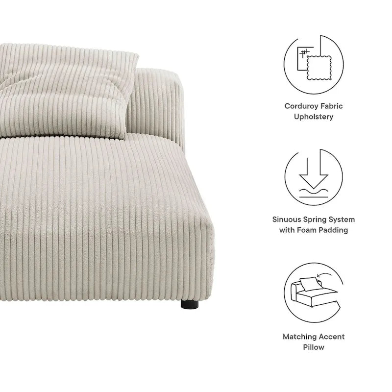 Chaise longue modular sin brazos tapizada en pana