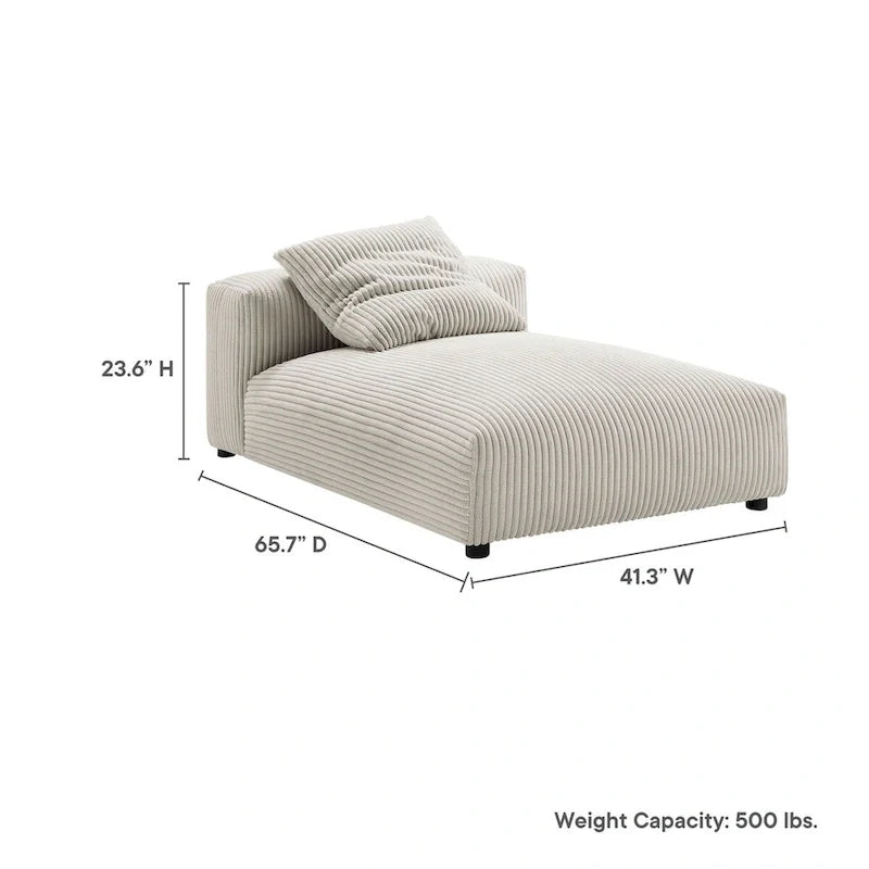 Chaise longue modular sin brazos tapizada en pana