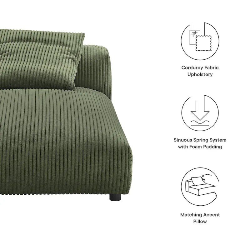 Chaise longue modular sin brazos tapizada en pana